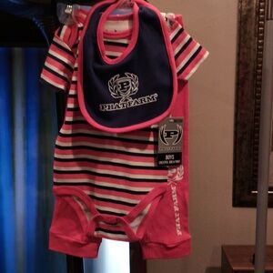 FINAL PRICE NWT Phat Farm Navy/Red/White Boy's Creeper, Bib & Pant Set 6/9 Mths